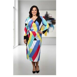 Tahari Arthur S. Levine Multi-Color Geometric Print Dress, Womens Size 18W
